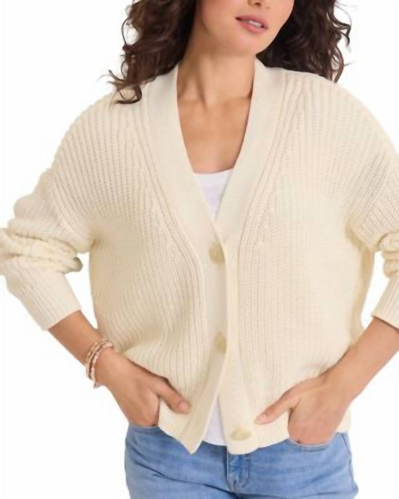 TOMMY BAHAMA Zoe Shaker Stitch Cardigan in bleached sand - women's sweater