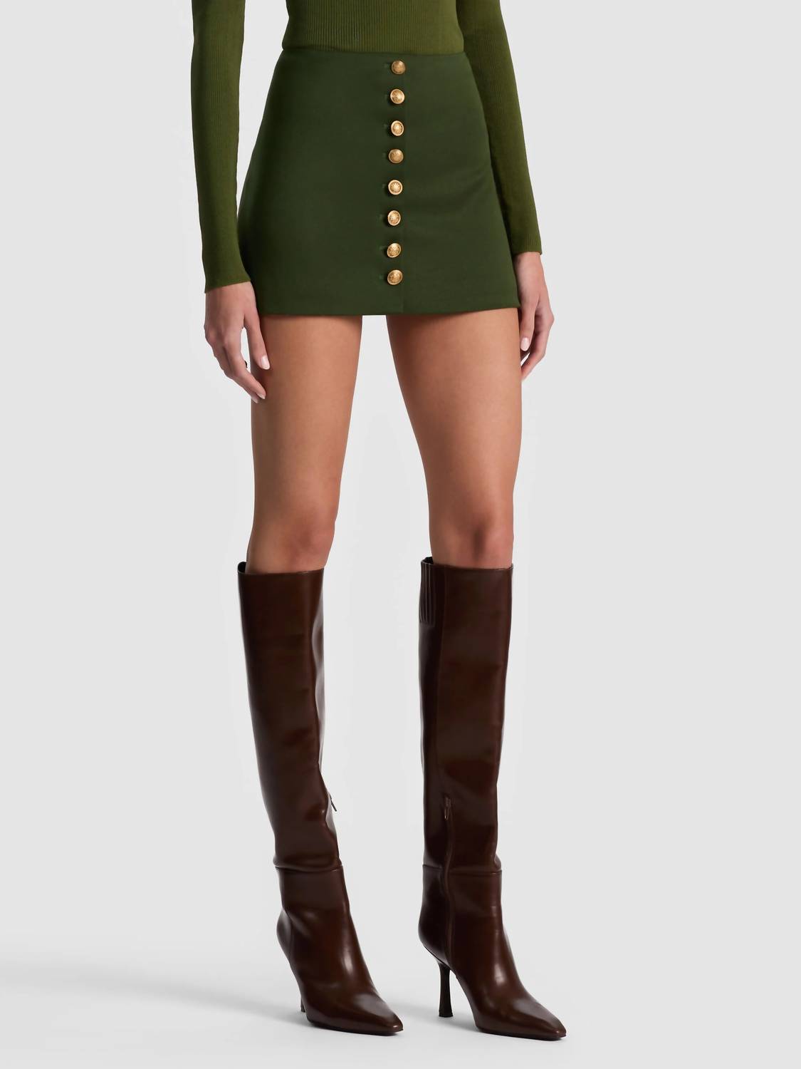 alice + olivia Rubi Mini Skirt in olive green - women's skirt