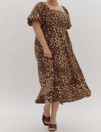 entro Cheetah Print Square Neck Midi Dress - Plus in camel - women's dress - detail view