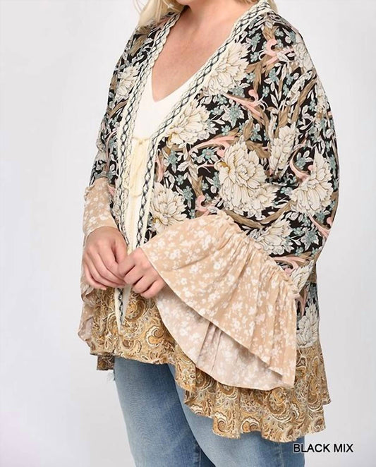 Gigio - Floral and Paisley Print Mix Kimono - Plus