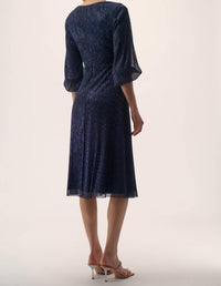 Joseph Ribkoff - Sparkle Mesh Plissé Fit And Flare Midi Dress