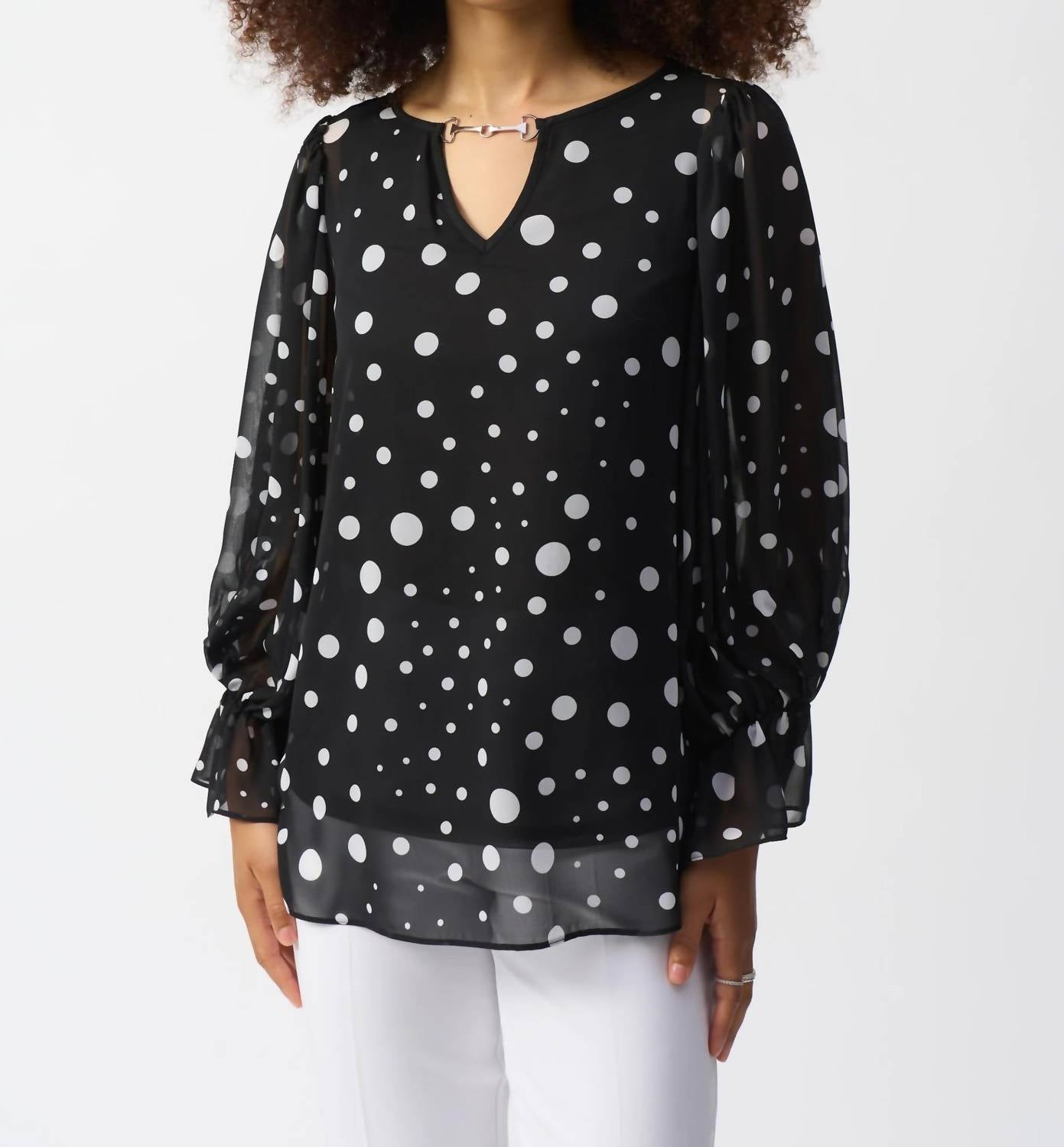 Joseph Ribkoff - Polka Dot Puff Sleeve Chiffon Top