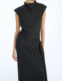 ROTATE Long Dress With Tie in 1000 black comb - women's dress - alternate view