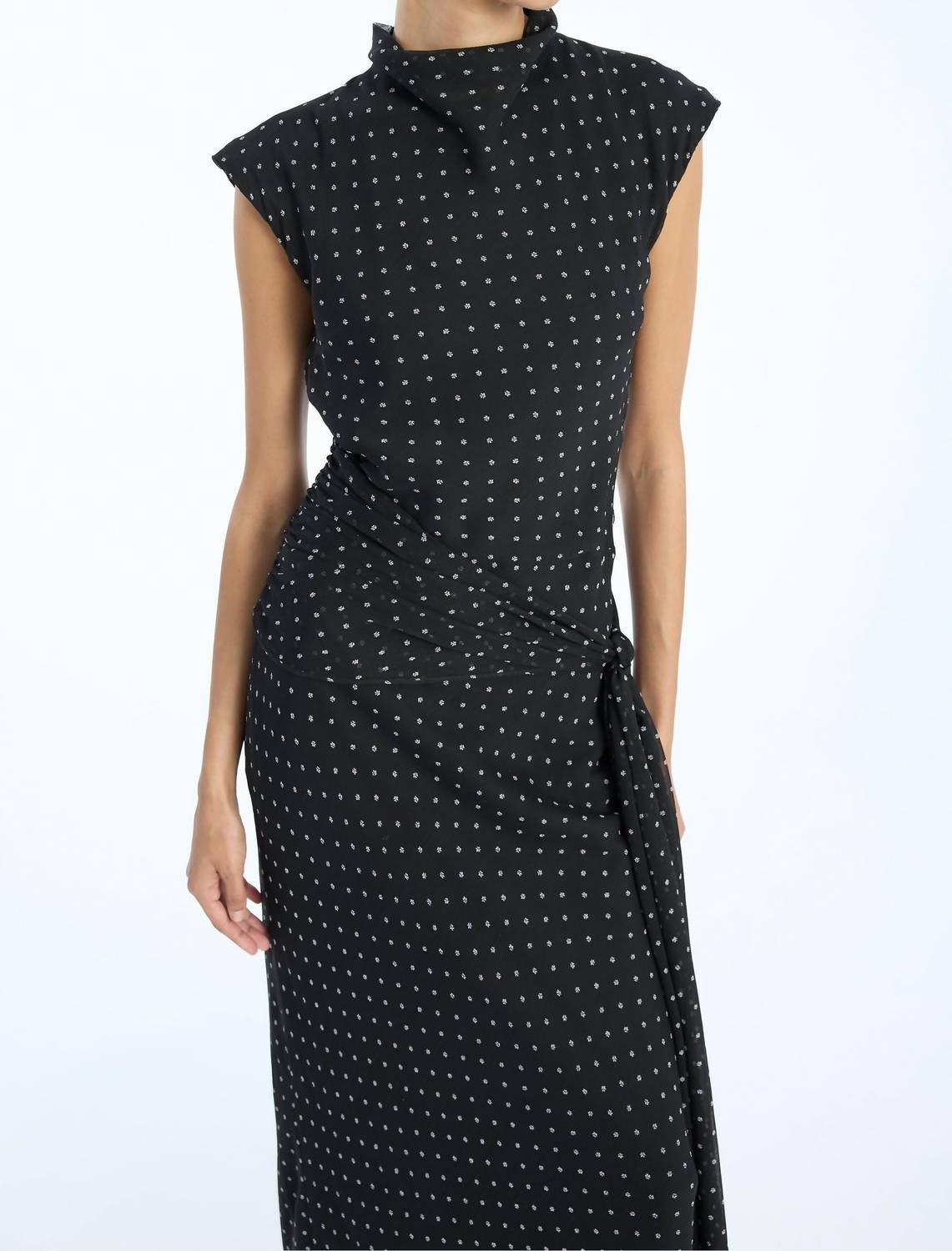 ROTATE Long Dress With Tie in 1000 black comb - women's dress - alternate view