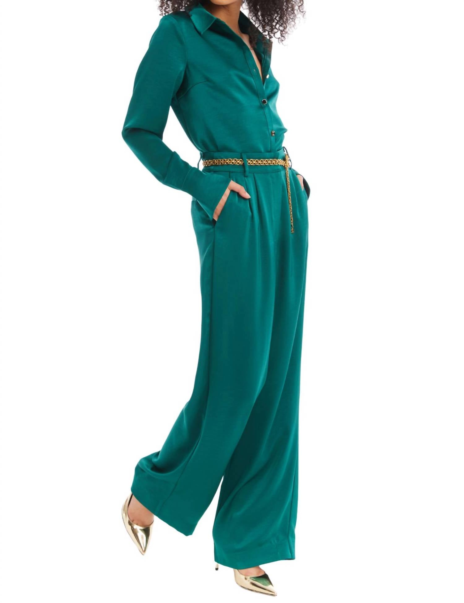 ALLISON NEW YORK JOAN SATIN PANTS in emerald - women's pants - alternate view