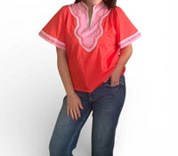 Thml - Wide Sleeve Contrast Trim V-neck Top