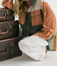 Davi & Dani - Color Block Hooded Shacket