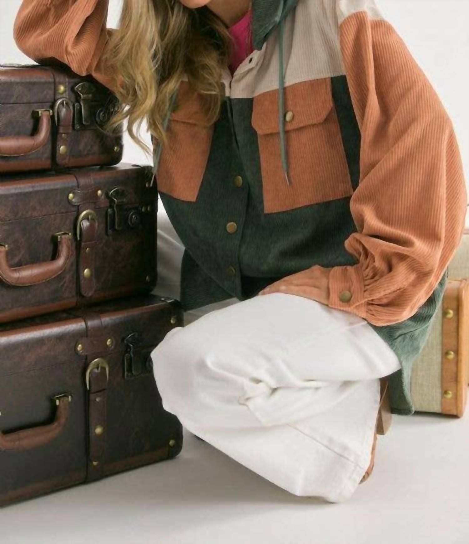 Davi & Dani - Color Block Hooded Shacket