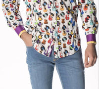 Eight X - Guitars And Records Button Down Print Shirt