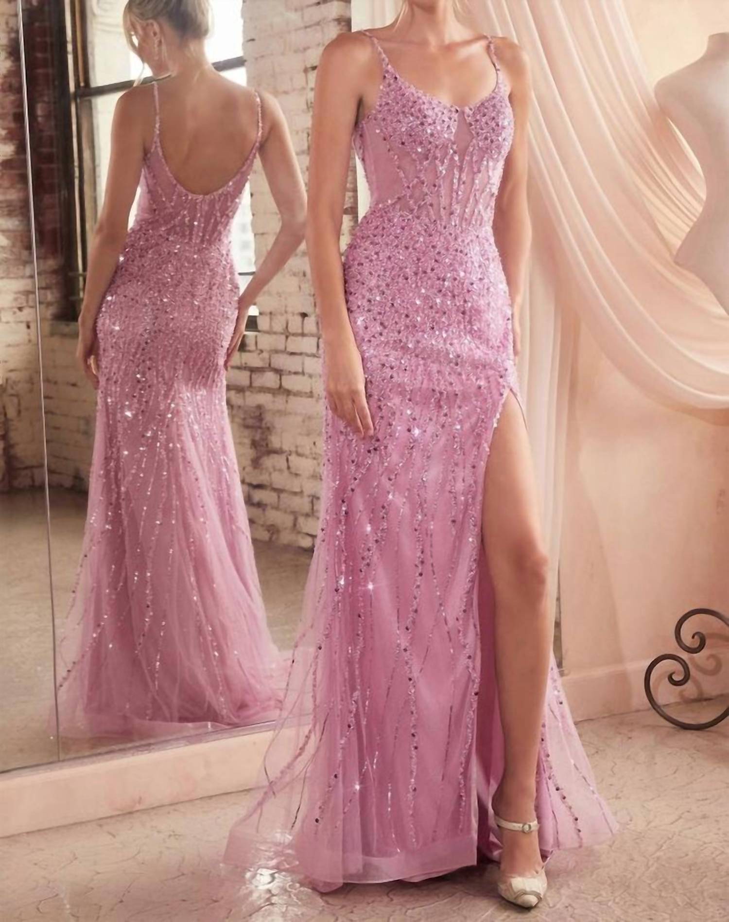 Ladivine - Scoop Back Sheer Bodice Dress
