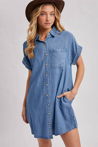 Bluivy - Denim Button Down Shirt Dress