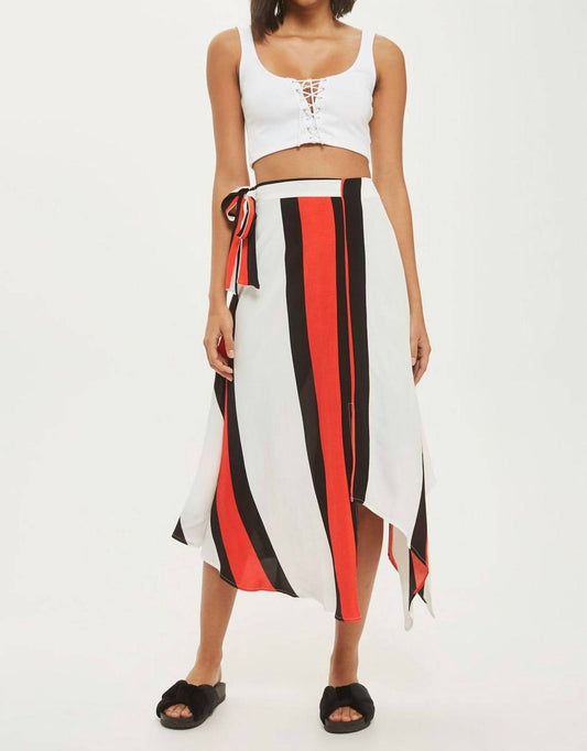 Topshop - Striped Tie Waist Asymmetrical Midi Skirt