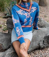 Thml - Scarf Neck Print Long Sleeve Sweater