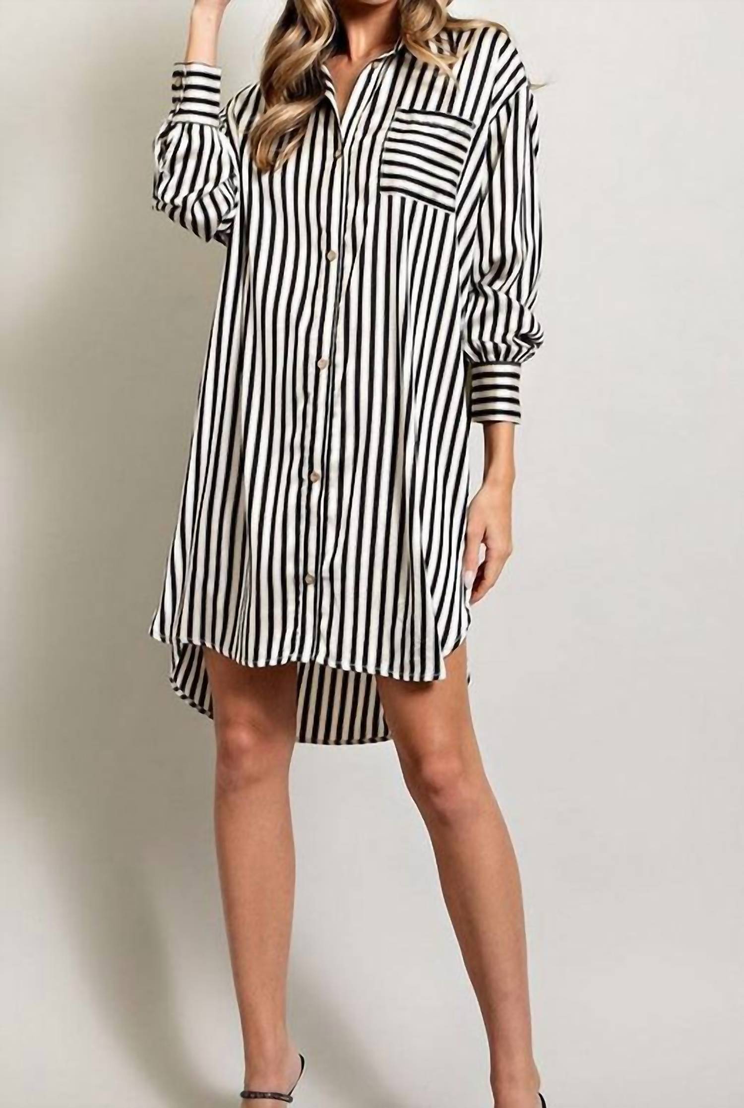 Ee:Some - Classic Striped Shirt Dress