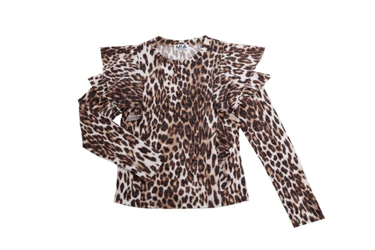 Mia - Girls' Butter Ruffle Leopard Sweater