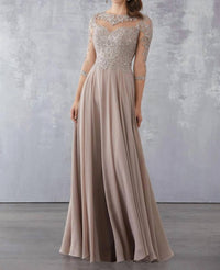 MGNY Beaded Lace Appliques Dress in taupe - women's dress