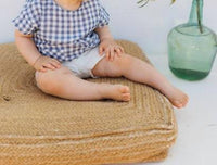 Búho Gingham Short Sleeve Shirt in blue stone - kids' t-shirt - detail view
