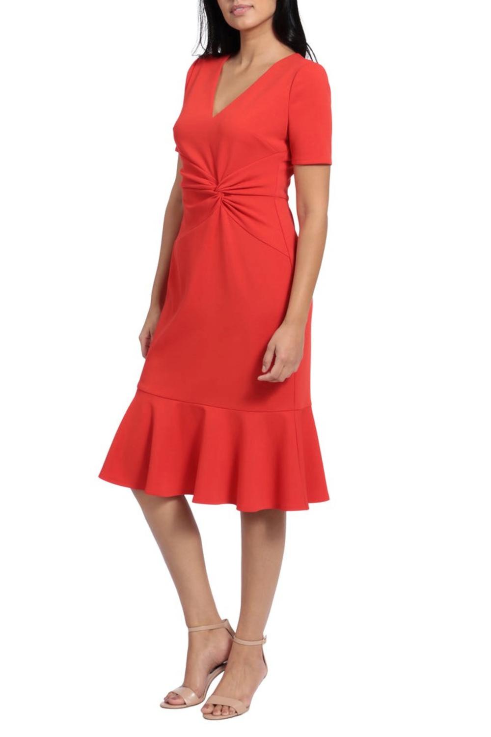 London Times - Twist Waist Ruffle Skirt Sheath Dress