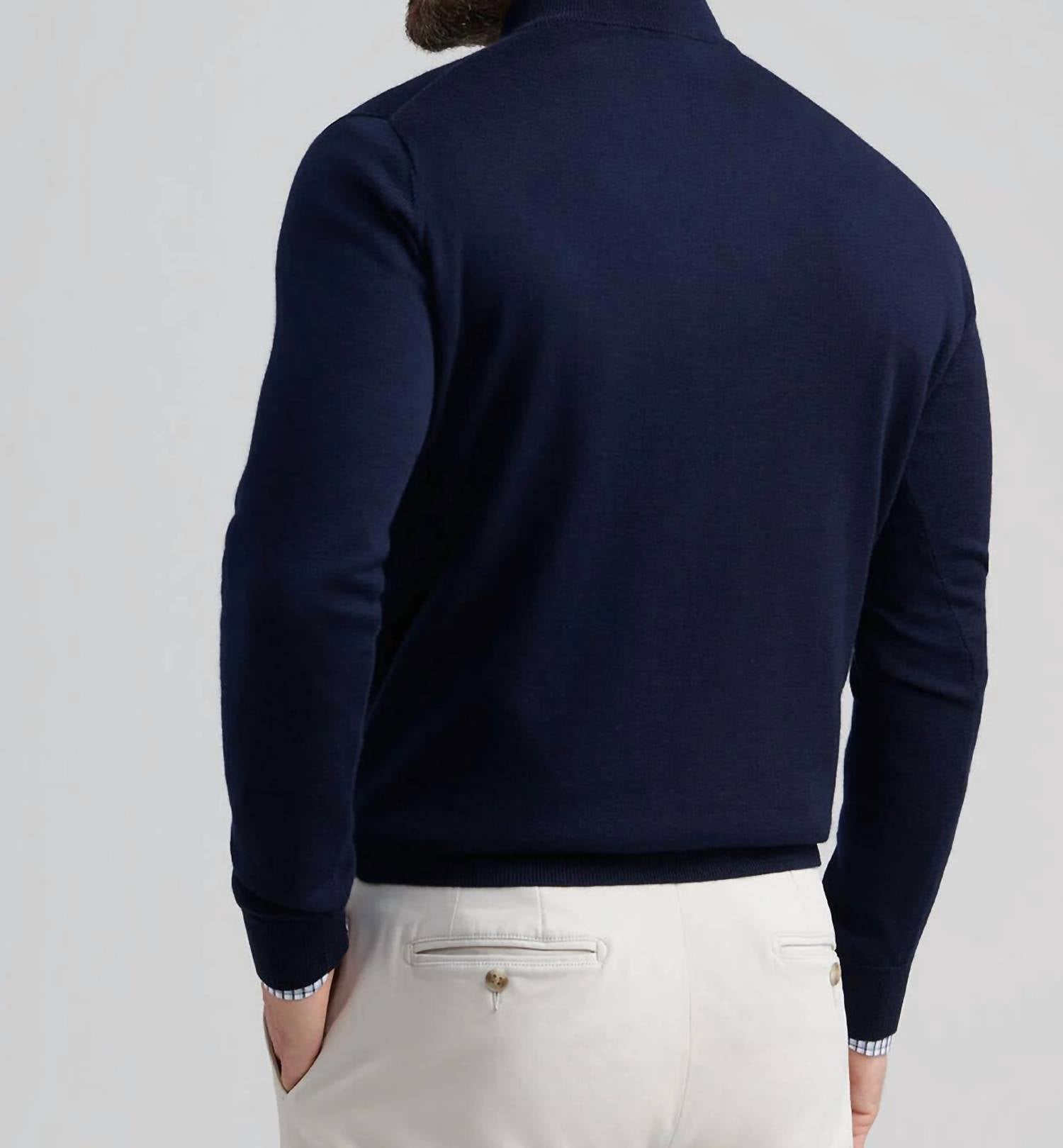 PETER MILLAR Autumn Crest Honeycomb Crewneck Sweater in navy - men's sweater - detail view