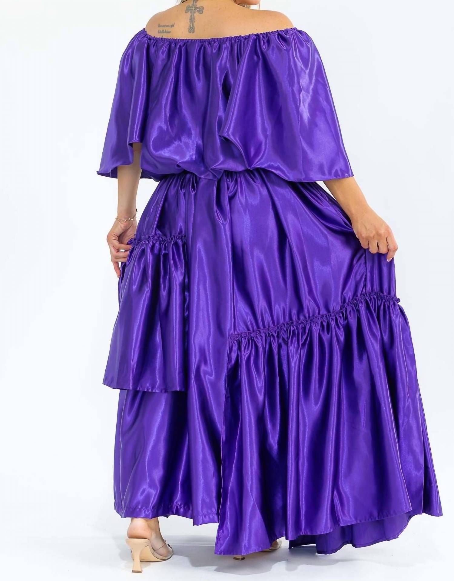 Karen T Design - Off Shoulders Crop Top And Asymmetric Ruffled Skirt Set