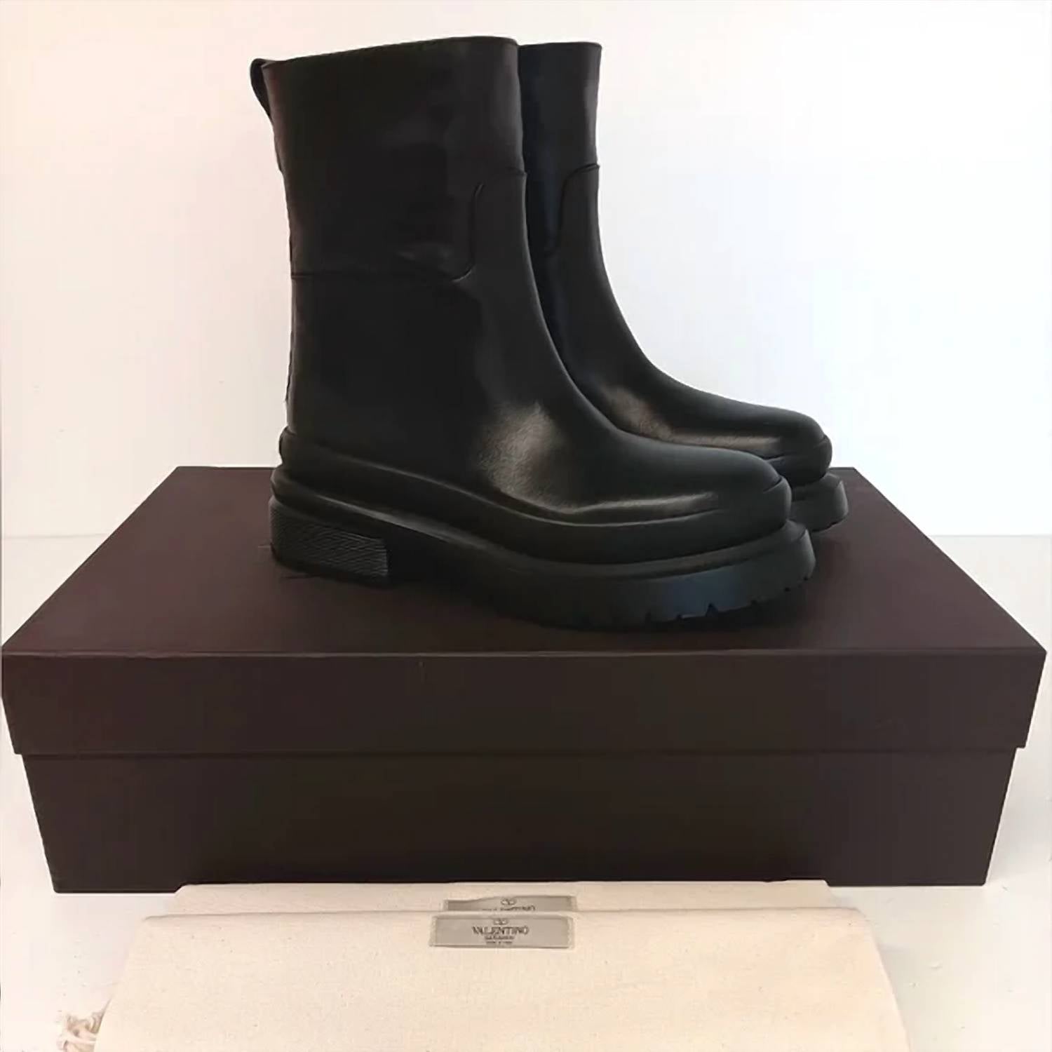 Valentino Garavani Men's Rockstud Almond Toe Ankle Boots in black - men's boots