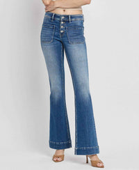 VERVET BY FLYING MONKEY Mid Rise Trouser Hem Flare Jean in gleefully - women's jeans