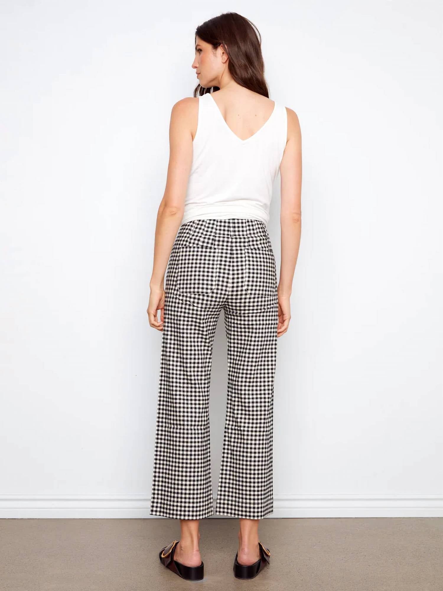 Charlie B - Gingham Cropped Linen Blend Pants