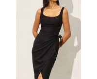 Dress Forum - Linen Square Neck Tulip Hem Wrap Dress