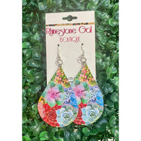 Real Mccoy - Women's Succulent Print Genuine Leather Teardrop Earrings