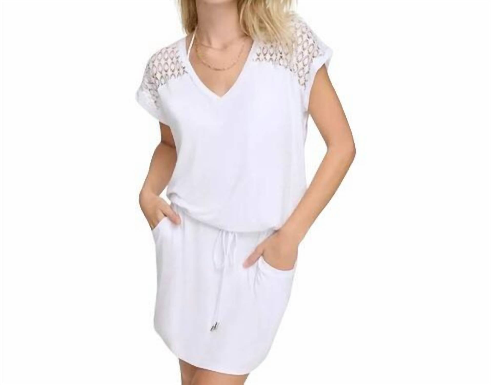 CALVIN KLEIN Swim Short Sleeve Drop Waist Cover Up Dress in white - women's swimwear