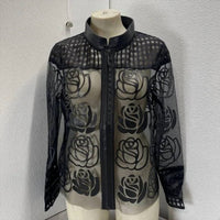 Frank Lyman - Women's Sheer Floral Mesh Jacket With Faux Leather Trim