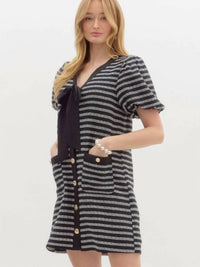 Entro - Stripe Boucle Bubble Sleeve Mini Dress