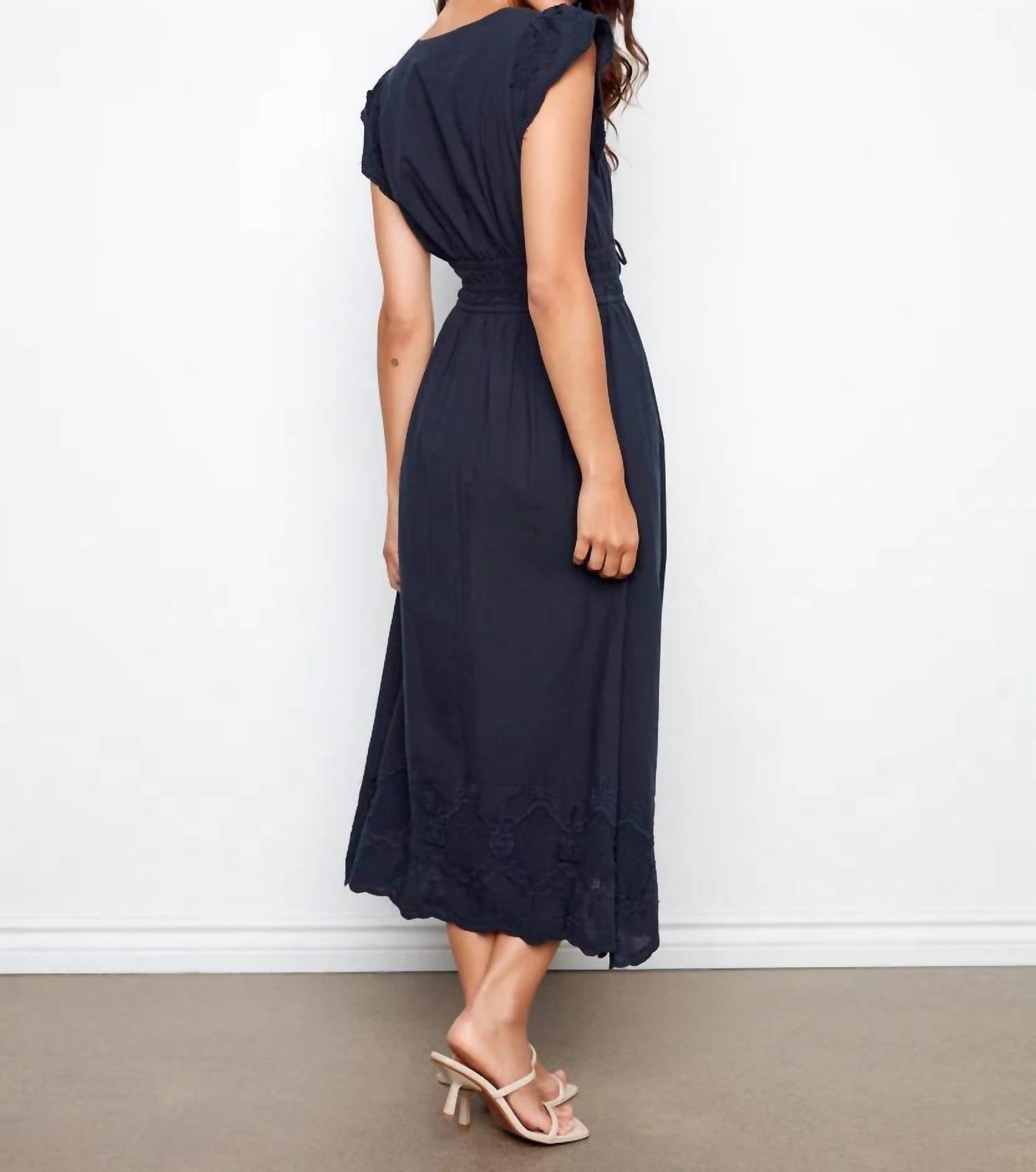 Charlie B - Embroidered V-Neck Midi Dress