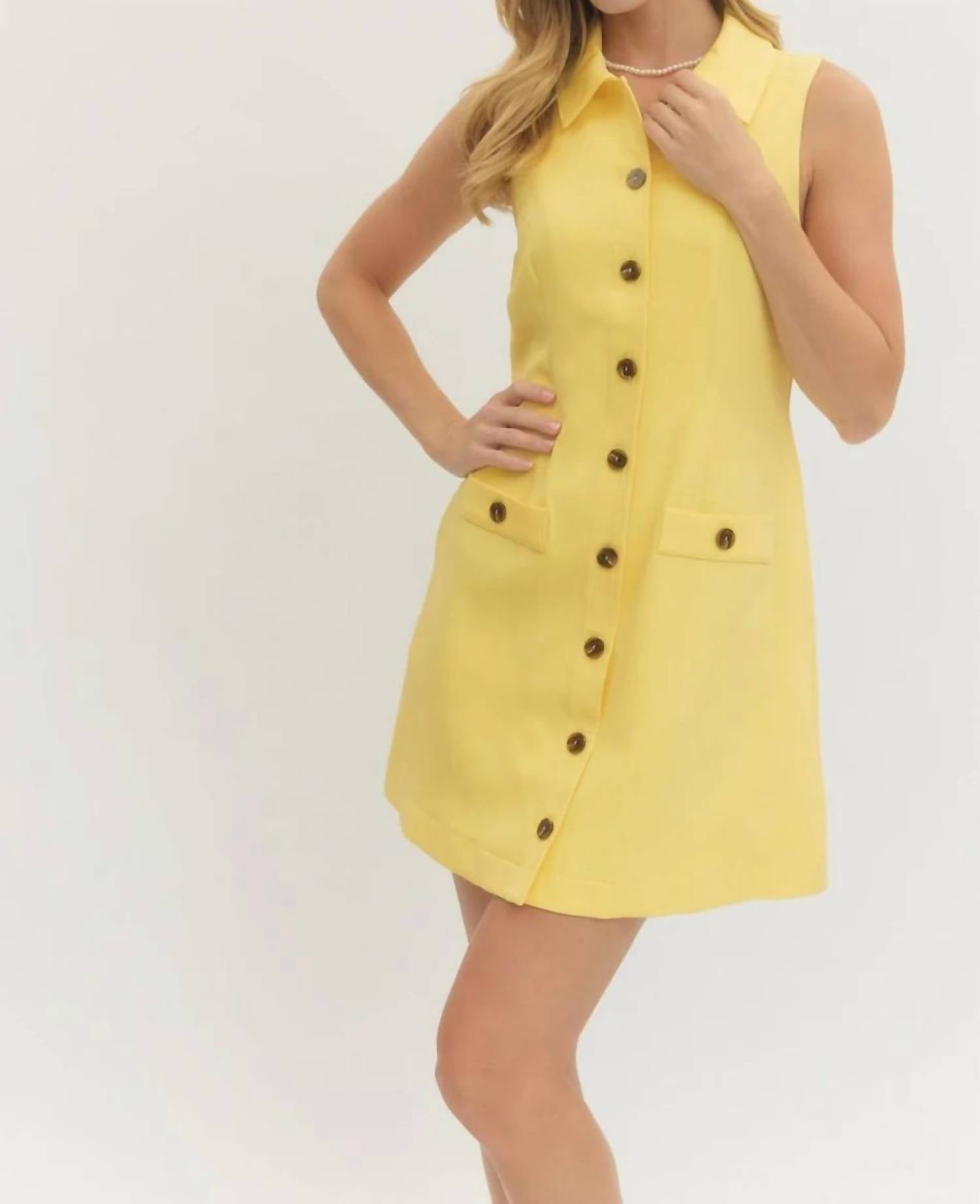 entro Button Up Sleeveless Mini Dress in yellow - women's dress