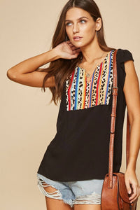Andree By Unit - Leopard And Serape Embroidered Top