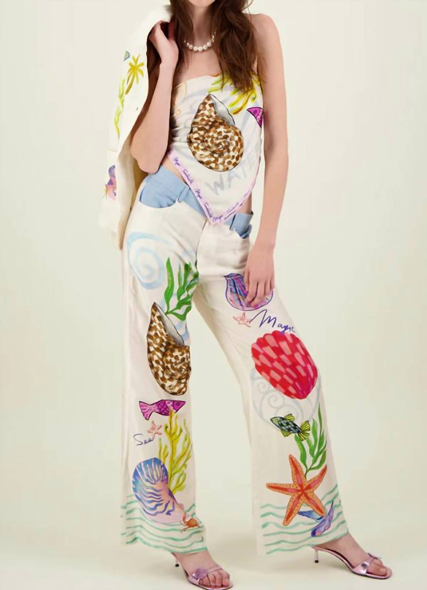 Me369 - Sandra Combined Denim Wide Leg Pants