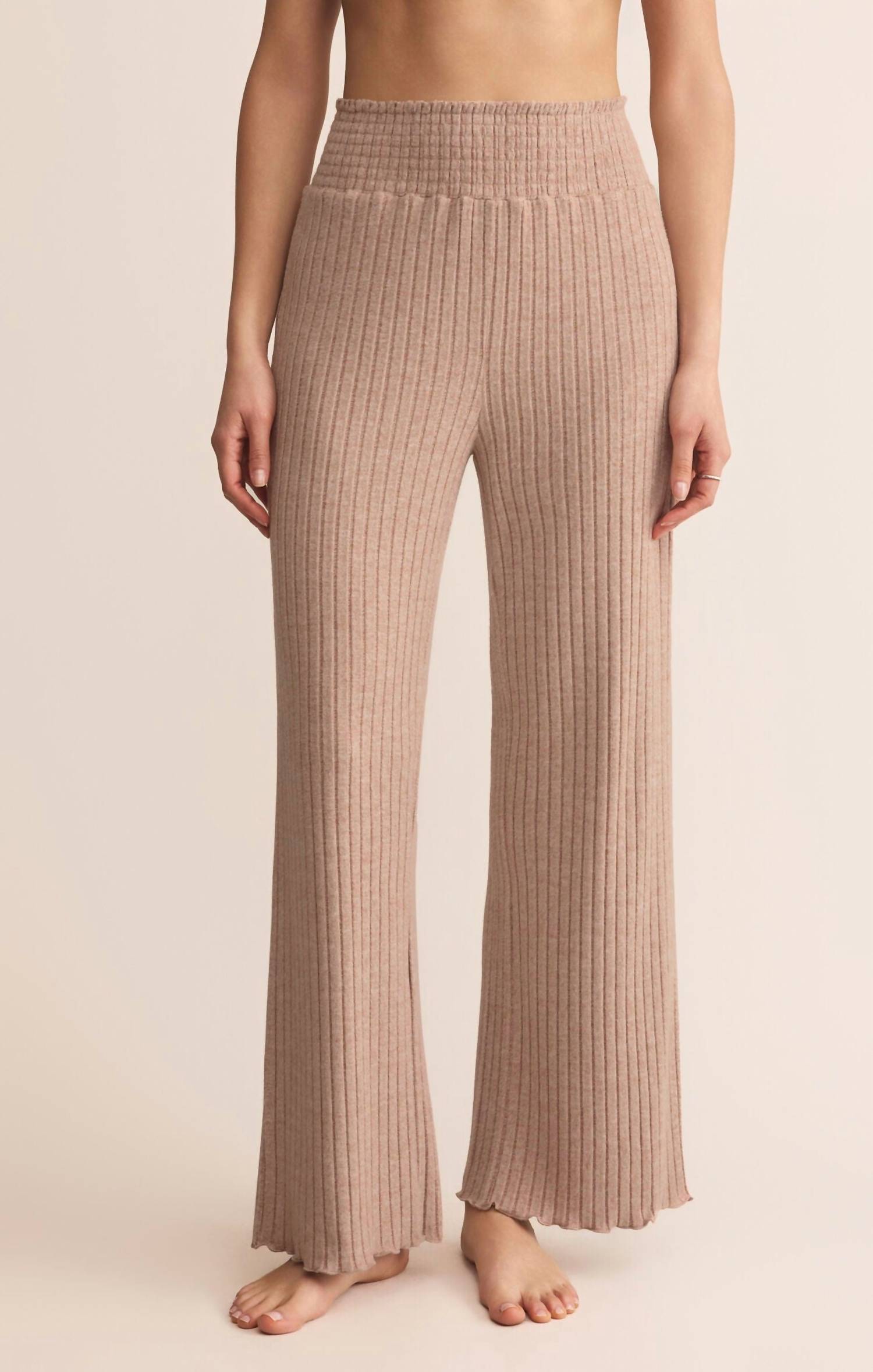 Z Supply Dawn Smocked Rib Pant in iced coffee - women's pants