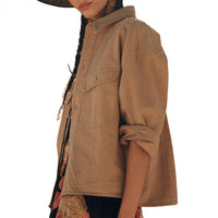 THE GREAT. Women's The Arizona Top in desert fatigue - women's jacket - detail view