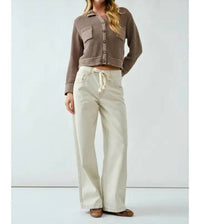 Aaron & Amber - Drawstring Waist Straight Leg Jeans