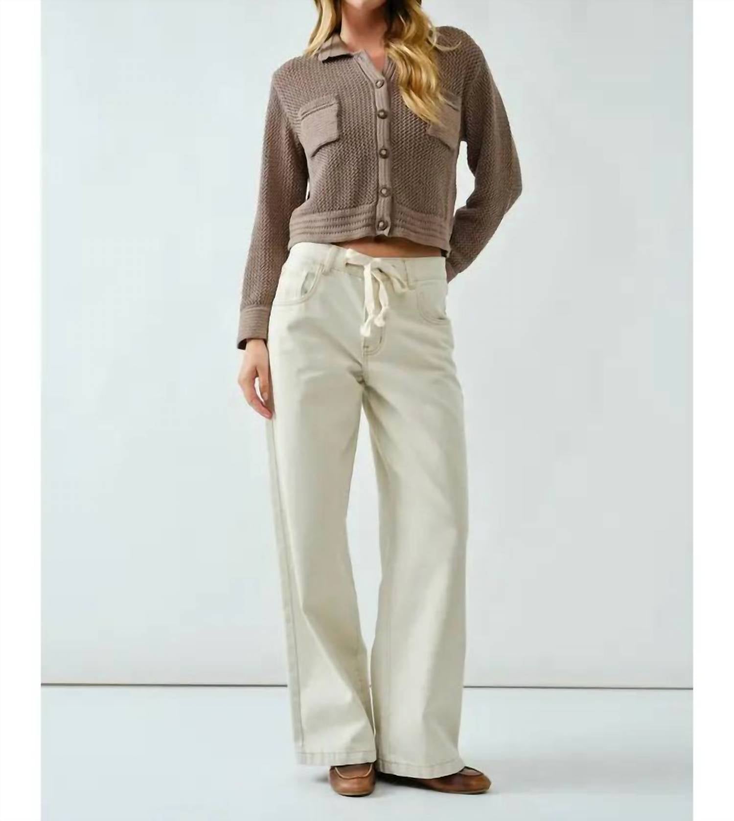 Aaron & Amber - Drawstring Waist Straight Leg Jeans