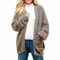 Pinch - Women's Open Front Fuzzy Eyelash Knit Cardigan