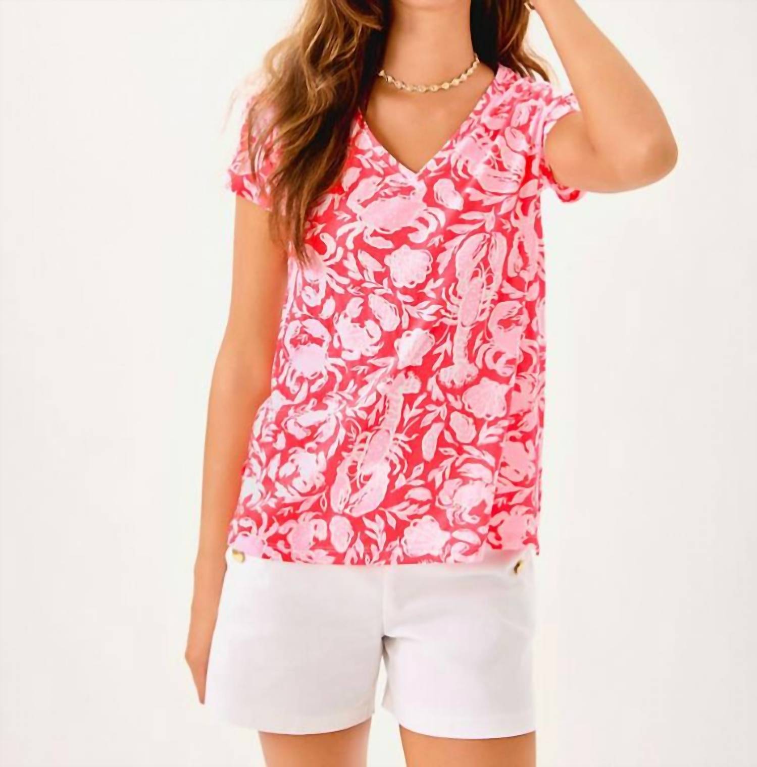 Lilly Pulitzer Meredith Short Sleeve Tee in cane coral crab collab - women's t-shirt - alternate view
