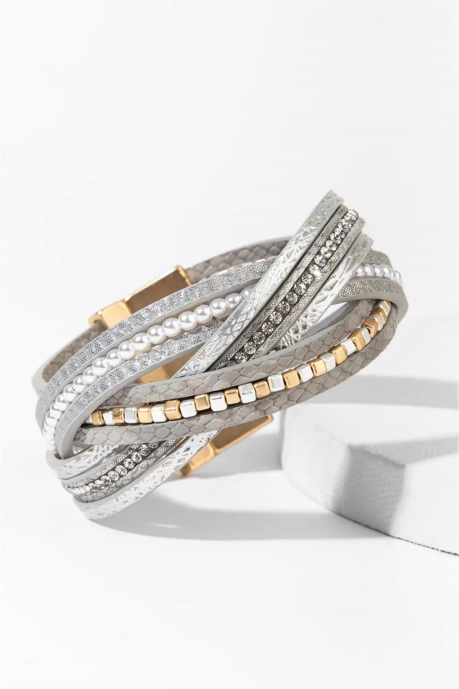Saachi - Women's Stark Mixed Bead Leather Bracelet