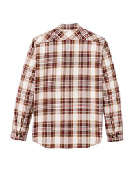 FILSON Men's Rangeland Flannel Shirt in red brown plaid - men's shirt - detail view