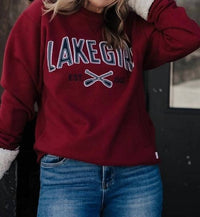 Lakegirl Sanded Fleece Crew Neck Sweatshirt in cranberry - women's top
