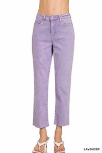 Zenana - Acid Washed High Waist Cropped Straight Pant
