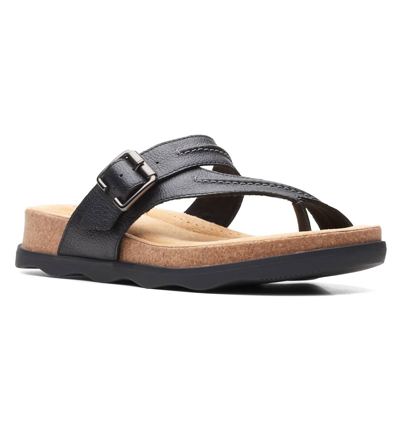 Clarks Women's Brynn Madi Flat Sandal in black leather - women's sandal