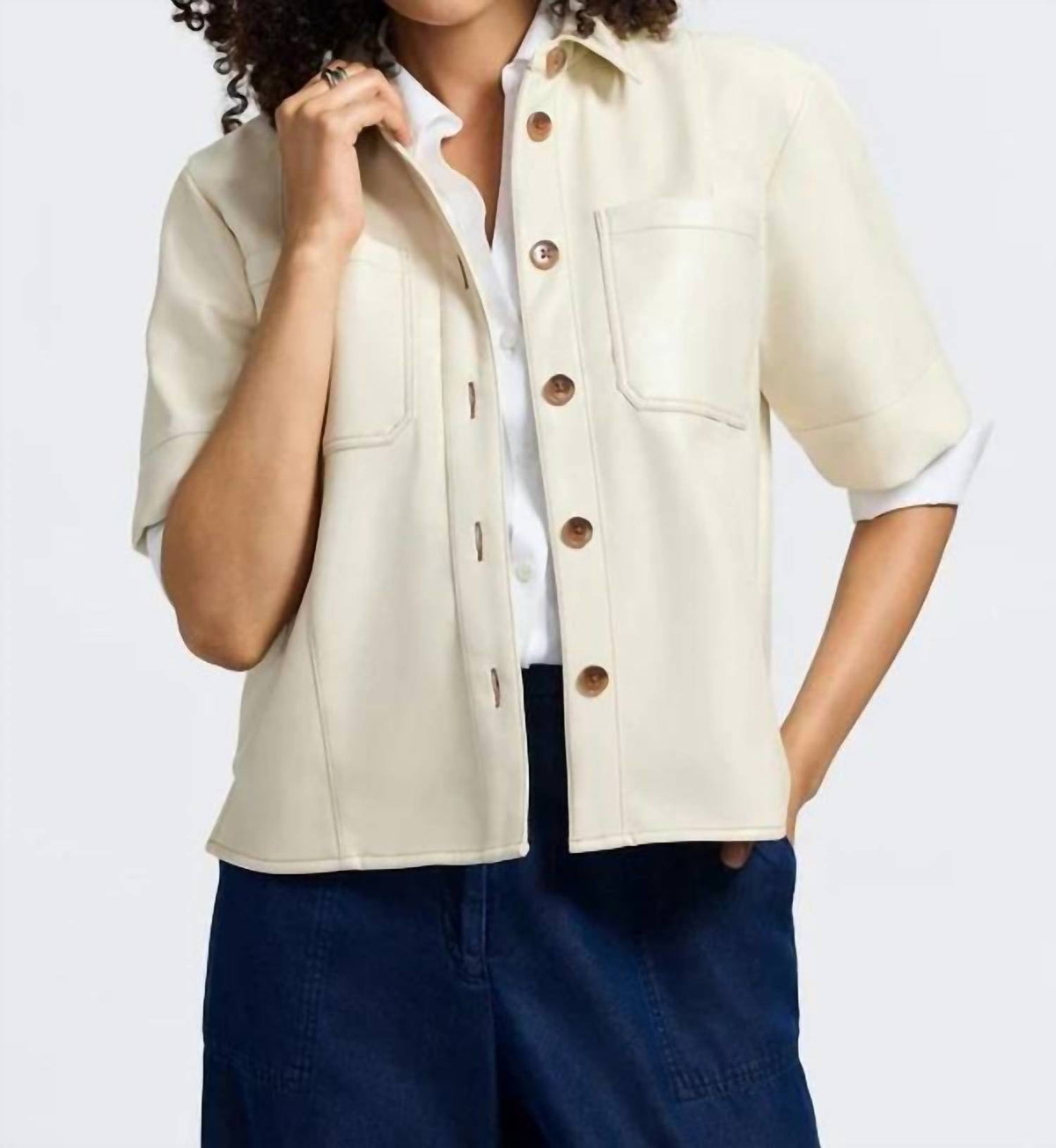 Foxcroft - Demi Vegan Leather Elbow Sleeve Shirt Jacket