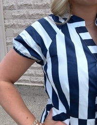 Tcec - Mixed Striped Pattern Button Down Midi Dress