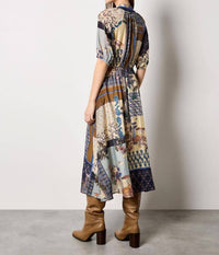 APRICOT Patchwork Art Midi Shirt Dress in navy - women's dress - detail view